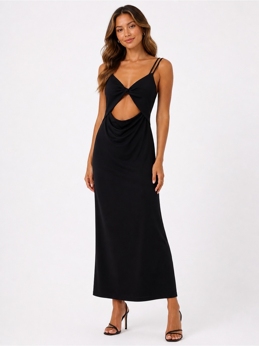 Zara Black Cutout Maxi Dress with Spaghetti Straps